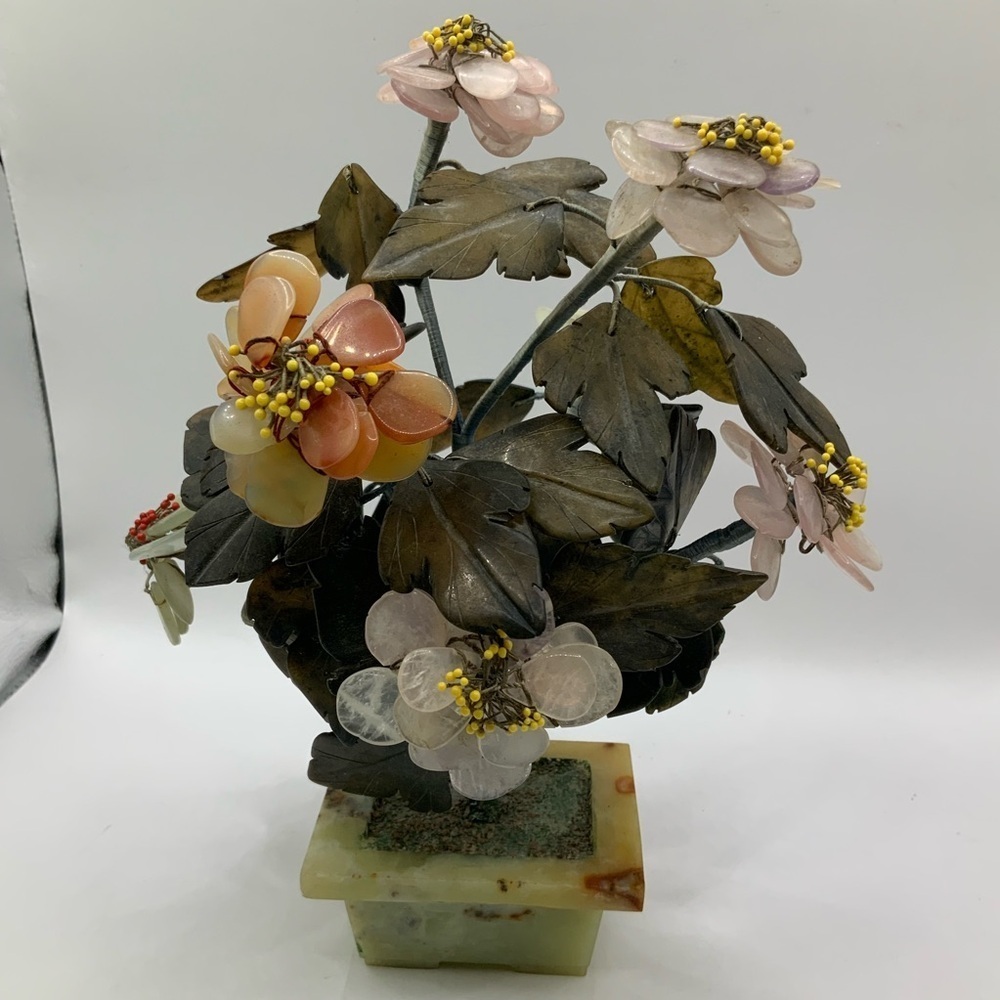 Chinese Vintage Jade and Hardstone Bonsai Tree Sculpture